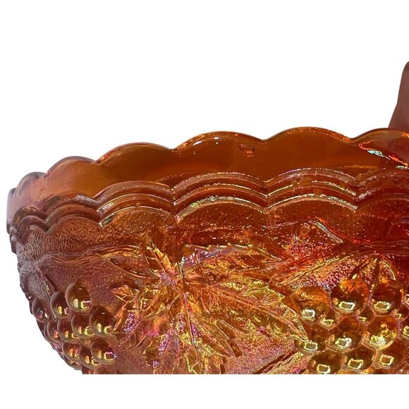 Antique Fenton Marigold Iridescent Carnival Glass Bowl With Grape & Leaf Design - Picture 2 of 12
